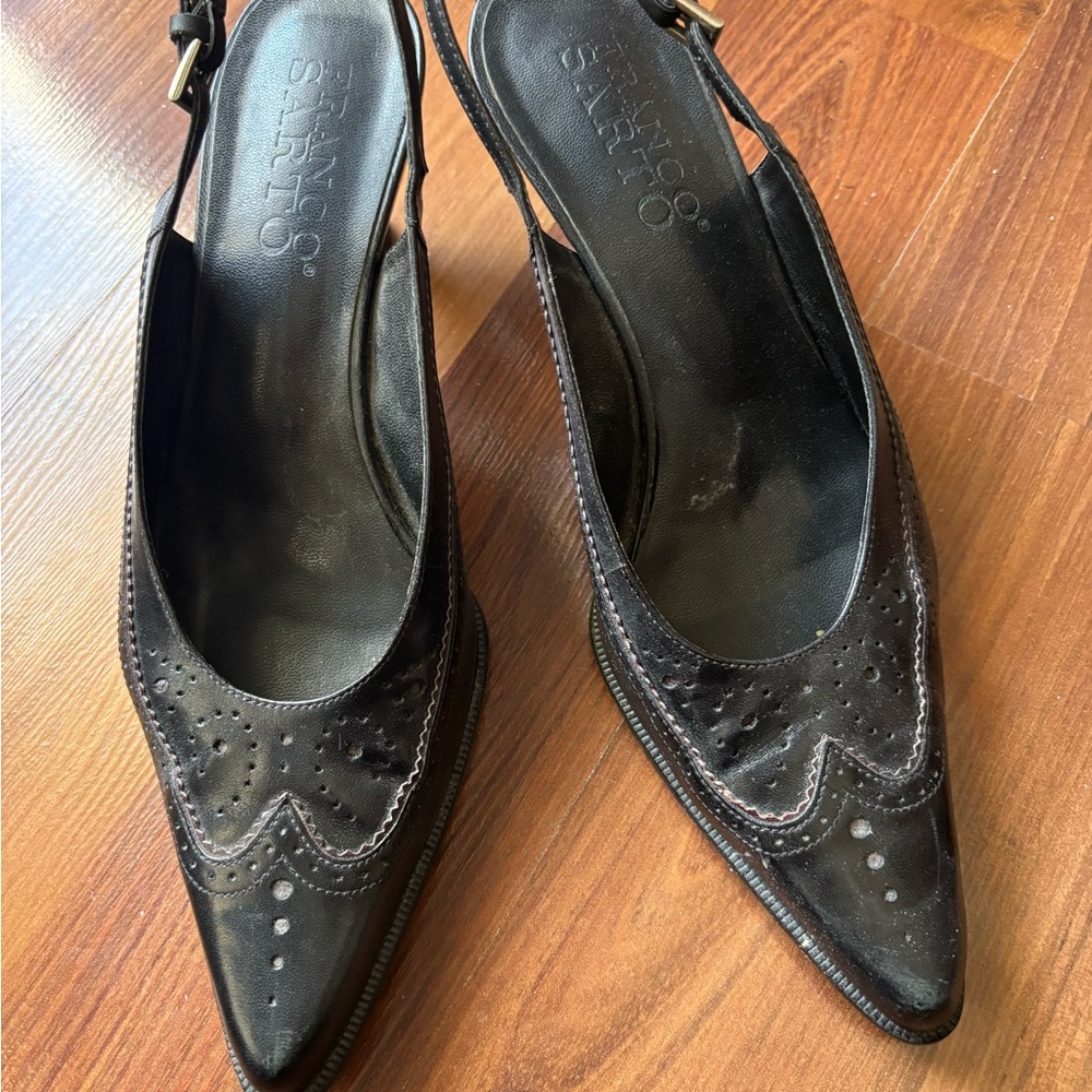 Franco Sarto Black Slingback Heels with Sophisticated Detailing